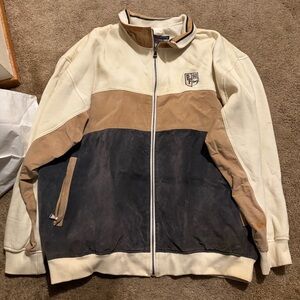Phat Farm Cream, Tan & Black Striped Collar Zip Jacket